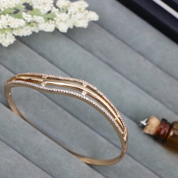 Rose Gold Bangle with Wavy Dual-Layer Design and Subtle Stones, XPBL0561 - Picture 12 of 12